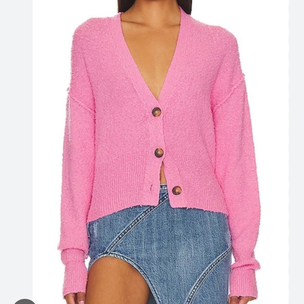 Free People Bright Pink Cardigan Sweater